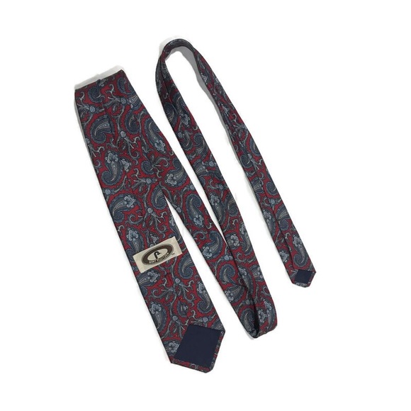 Vintage Tie Gray Silver Paisley on Deep Red Silk by Bert Pulitzer 63” Length - Picture 5 of 6